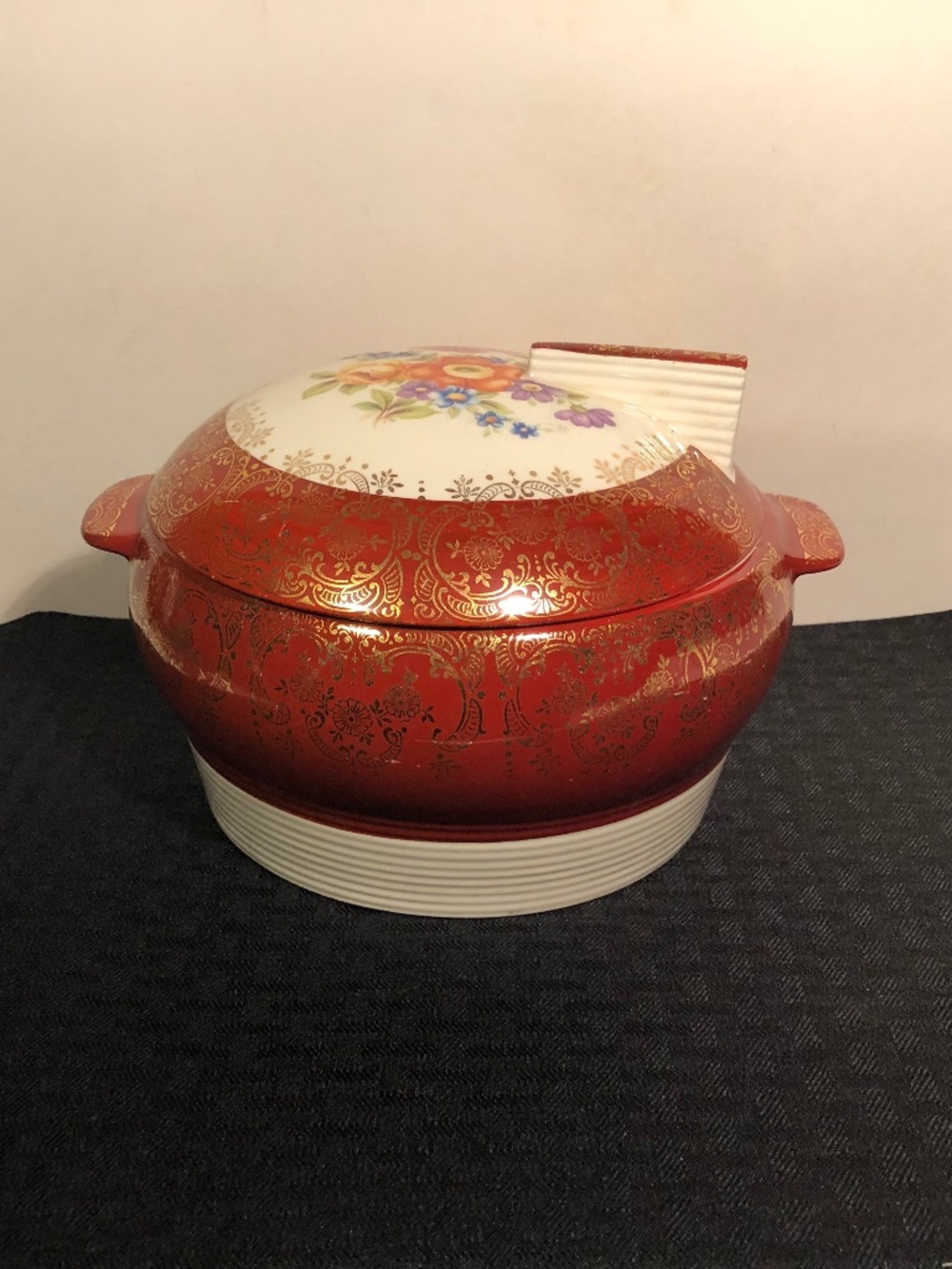 Limoges Triumph Meissen Rose Maroon Emperor Covered Serving Bowl Deco American